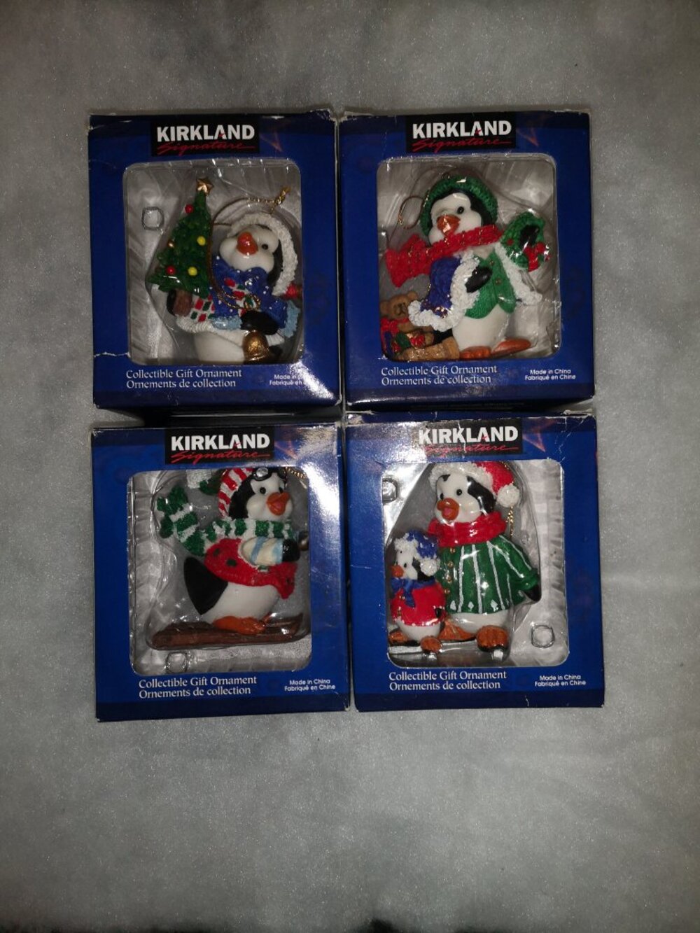 Kirkland Signature Collectable NIB Set of 4 Penguin Gift Ornaments 3" Tall